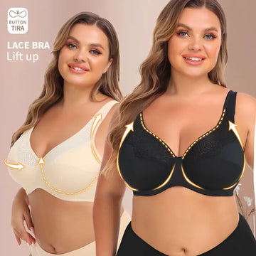 Black and cream lace steel ring plus size bra with gold trim detailing and elegant lace material