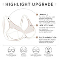 Lace steel ring plus size gold trim bra with lace stitching camisole straps and built-in skeleton support
