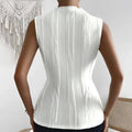 Ladies fashionable versatile white pleated vest top with textured sleeveless design and high neckline