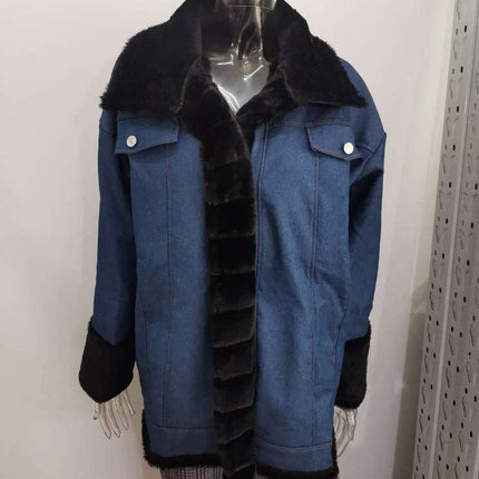 Ladies Fur One Denim Long Long Sleeve Coat - Royalessencelux