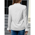 White ladies solid color collar ruffle blouse with lace collar and ruffled neckline and cuffs in lightweight fabric