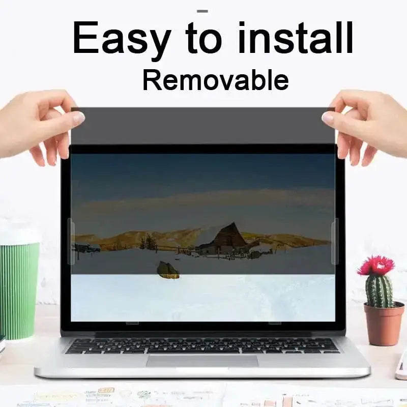Black easy-to-install and removable laptop privacy screen protector with waterproof matte film for secure viewing