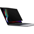 Black matte laptop privacy screen protector applied to a silver macbook with waterproof matte film surface