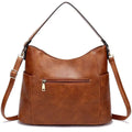 Brown large capacity luxury women leather hobo bag with single shoulder strap and adjustable crossbody strap