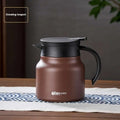 Large capacity brown insulated stewing teapot with black lid and handle in stainless steel large water separation carafe design