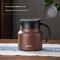 Brown insulated large capacity tea water separation carafe with black lid handle and 316 stainless steel liner