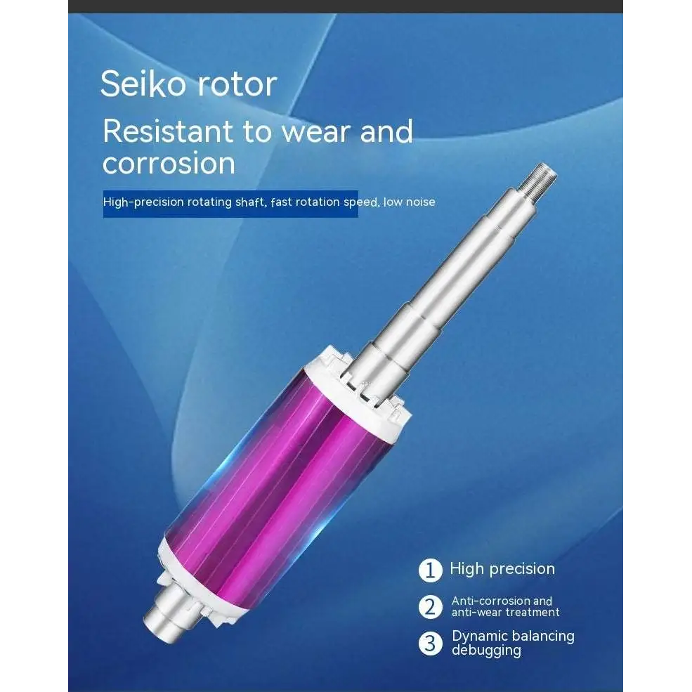 The seiko rotor with metallic shaft and purple body in a teal-colored large flow industrial submersible pump