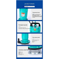 Teal-colored large flow agricultural industrial submersible pump with black handle and stainless steel base for heavy use