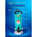 Teal-colored large flow industrial submersible pump with black handle and outlet for efficient agricultural water removal