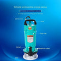 Teal-colored large flow agricultural industrial submersible pump with black handle, thick shell, and perforated base