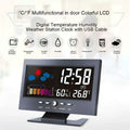 Black digital large screen perpetual calendar weather station clock with lcd showing time temperature humidity and forecast