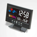 Black digital large screen perpetual calendar weather station with rectangular screen showing time temperature humidity and forecasts