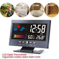 Black lcd digital large screen perpetual calendar weather station with time temperature humidity and sun clouds icons