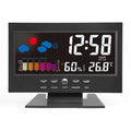 Black digital large screen perpetual calendar weather station displaying time temperature humidity and weather icons