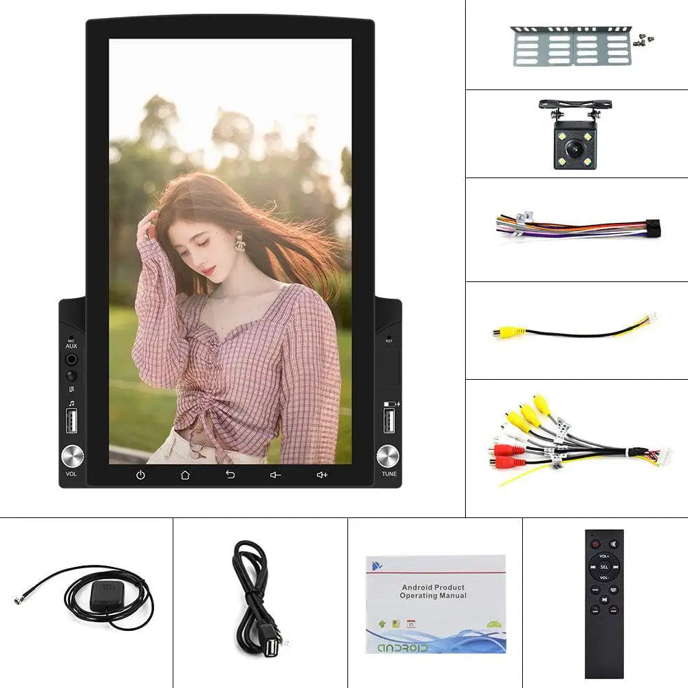 Black 10.2-inch large screen vehicle video player navigator with touchscreen and side-mounted control knobs