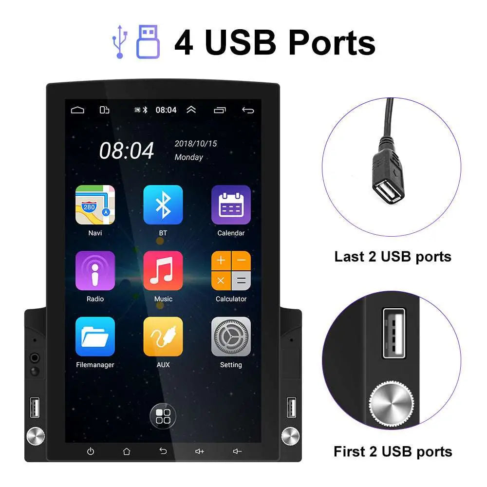 Black large screen vehicle video player navigator with touchscreen display and four usb ports for multimedia use