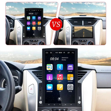 Black touchscreen large screen vehicle video player navigator with sleek design and colorful app icons displayed on interface