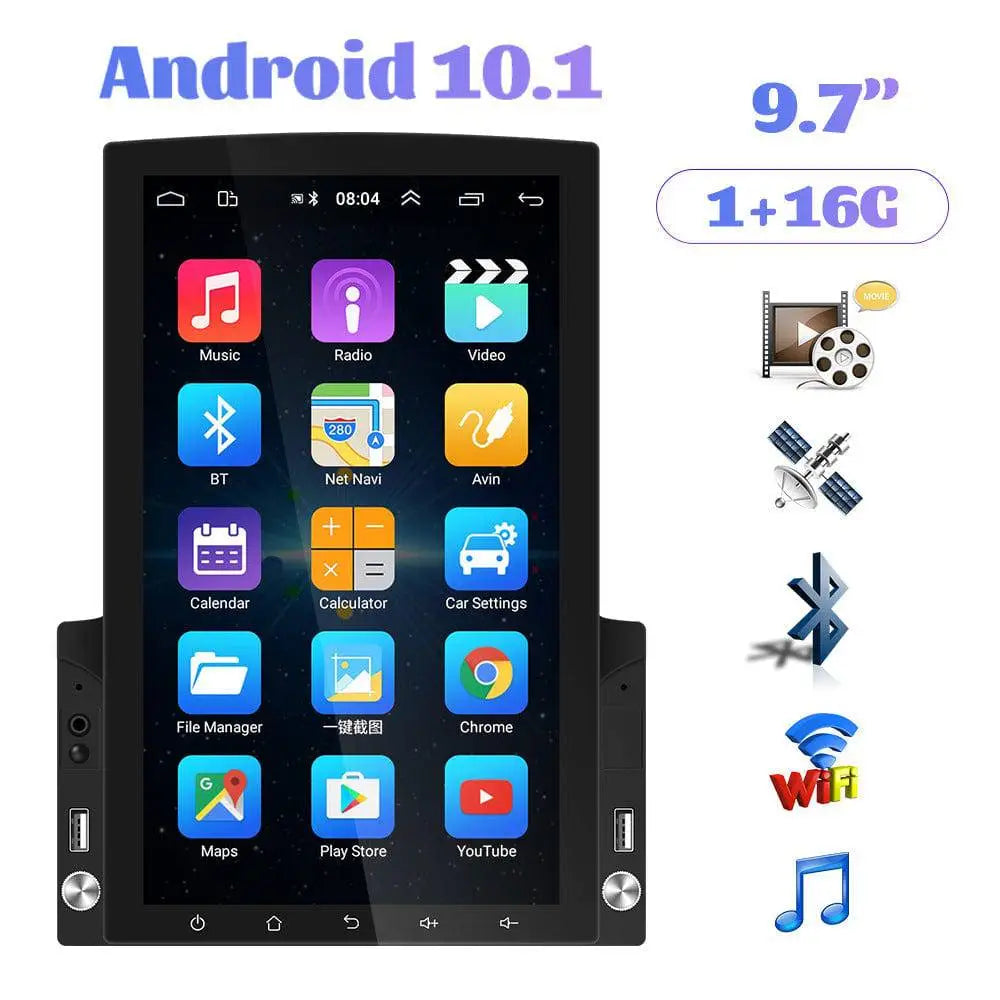Black android 10.1 large screen vehicle video player navigator with 9.7 inch touchscreen and 1+16gb ram