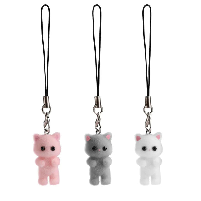 lasuroa 3pcs Cat Phone Charms 3 Colors Cute Phone Charms Y2K Fluffy Phone Keychain Charms Kitten Mobile Phone Pendant for Phone Backpack Keyring Purse - Royalessencelux