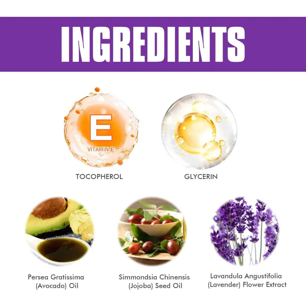 The back side of lavender body deodorant stick showing ingredients vitamin e and glycerin in aluminum free formula