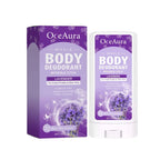 White oceaura lavender body deodorant stick with aluminum free formula in purple packaging for whole body use