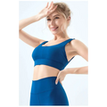 Blue seamless fitness bra with supportive design made from nylon main fabric for active use