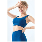 Blue seamless fitness bra with supportive design made from nylon main fabric for active use