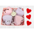 Pink and lavender heart shower steamers gift set with dried flower accents in a pink gift box for shower steamers gift