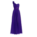 A deep purple lavender multi colored slanted neck sleeveless maxi dress with ruffled floral accent and satin belt