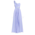 A lavender multi colored slanted neck sleeveless maxi dress in flowing chiffon with one-shoulder and floral embellishment