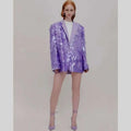 Lavender sequin fashion suit blazer with structured oversized fit and long sleeves perfect for high dinner party events