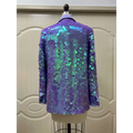 Lavender sequin fashion suit blazer with shimmering purple and teal sequins, sleek design perfect for high dinner party