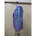 A lavender sequin fashion suit blazer with iridescent blue and green highlights on a mannequin for high dinner party