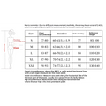 Size chart for a lavender sequined evening mermaid gown with high slit showing measurements in centimeters s to xxl