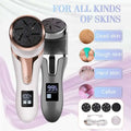 Two electric foot scrubbers with silver lcd digital screens showing power levels in rose gold and silver-gray colors