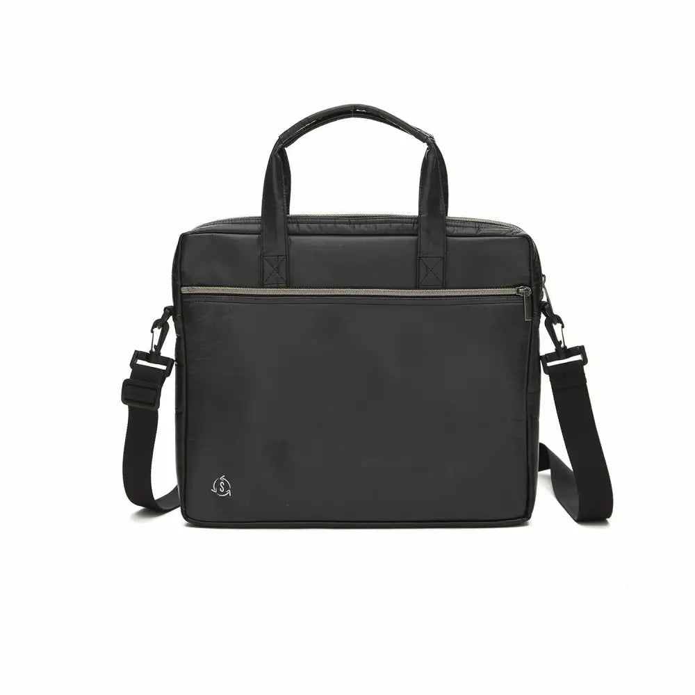 Black nylon leader laptop bag with top handle and adjustable shoulder strap for versatile carrying options