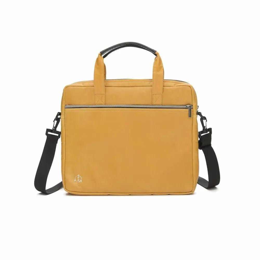 Mustard yellow nylon leader laptop bag with black handles and adjustable shoulder strap for professional use