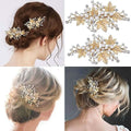 Gold-toned leaf crystal pearl floral duck bill hair clip featuring floral design with pearls and clear crystals