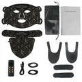 Black face mask with gold leaf pattern and adjustable straps for leaf pattern led skin texture rejuvenation beauty apparatus