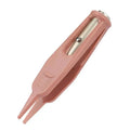 Pink led baby tweezers with metallic inner mechanism and textured grip for precise baby nose cleaning use