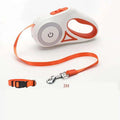White and orange led dog leash retractable with power button metal clasp and matching collar for small medium dogs