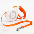 Orange and white led dog leash retractable with power button and triangular handle design for small medium dogs traction rope