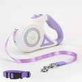 Led dog leash retractable in purple and white with built-in power button and matching traction rope strap for small medium dogs