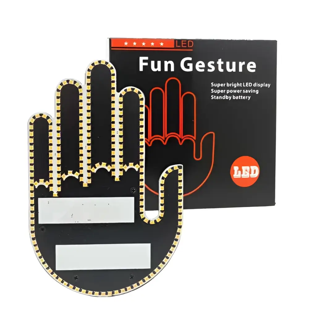 Black led hand shape orange car signal lights with gold-trimmed edges and two white rectangular panels