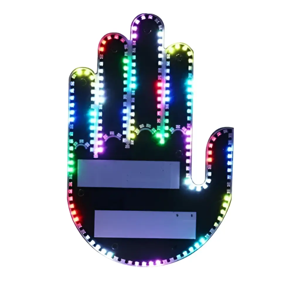 Led hand shape orange car signal lights featuring a black hand display with colorful glowing led outlines for car signal lights