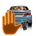 Orange led hand shape car signal lights showing illuminated rear view with remote control for vehicle safety