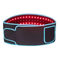 Black led infrared belt therapy device with blue trim and glowing red infrared heating lights along the inner edge