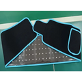 Black elastic led infrared belt therapy device with light blue trim and transparent dotted mesh panel