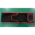 Black waist trainer led infrared belt with red stitched trim and cut-out sections for belt therapy device use