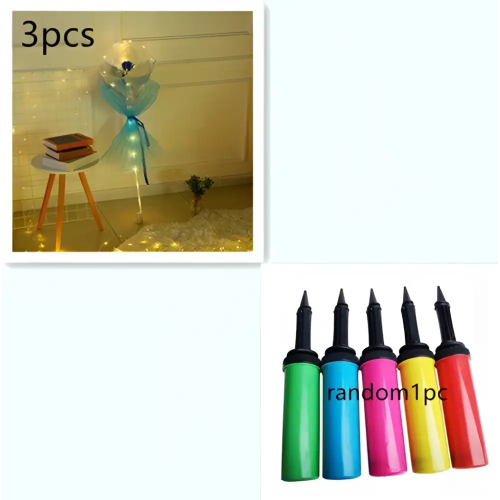 A set of five colorful hand pump inflators for luminous balloon rose bouquet transparent bobo ball in green blue pink yellow and red